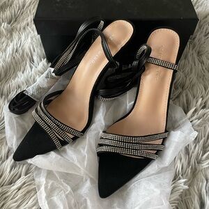 Elegant Black Rhinestone Hoffman long Heels
